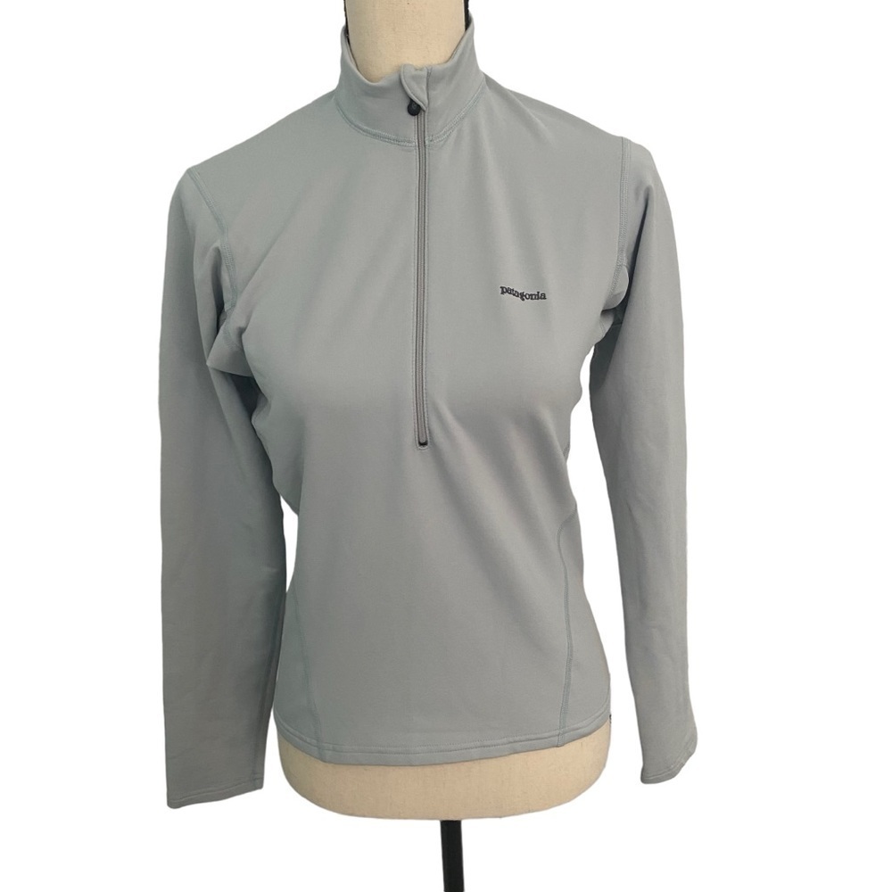 Patagonia Women’s 1/2 Zip Tech Pullover Top Cycling Pocket Sz Small Blue Gray